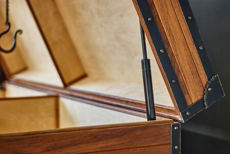 Wooden chest made of solid teak and aged metalの写真素材