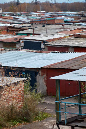 Roofs of old garages in the suburbs of the cityの写真素材