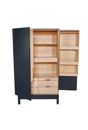 Cabinet-bar made of plywood with gray doors. White backgroundの写真素材