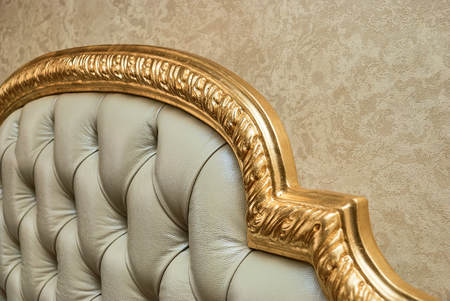 Leather upholstery of a classic bed. Chesterfield styleの写真素材