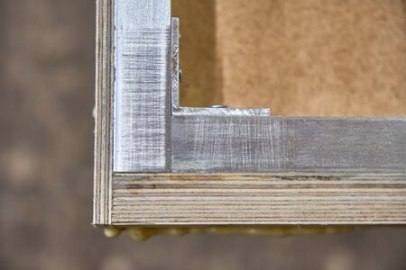 Joinery. Design of the countertop dining table. Countertop aluminum frame manufacturing process in...