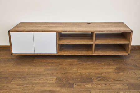 Modern furniture Wall mounted wooden cabinet Contemporary floating media cabinet in living roomの写真素材