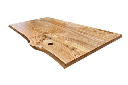 Live edge elm desk countertop on white backgroundの写真素材