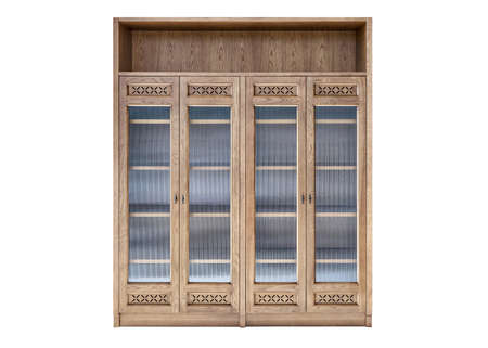 Elegant large cabinet made of light toned veneer and solid ash timber with decorative glass on doors...