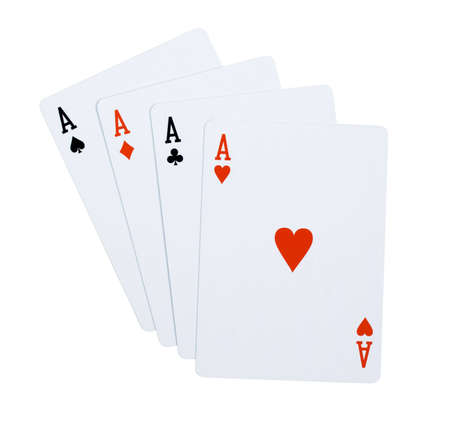 Four aces on white background