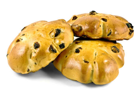 Fresh bread rolls on a white background