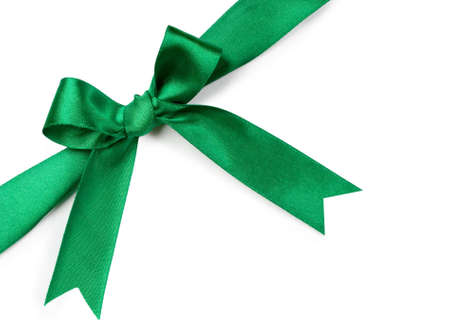 Beautiful green bow on white backgroundの写真素材