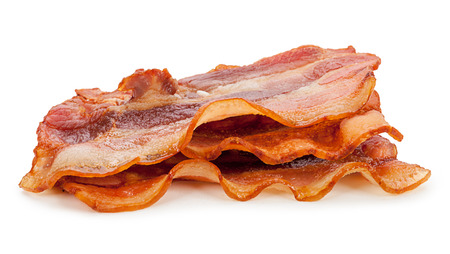 Grilled fresh bacon isolated on white backgroundの写真素材