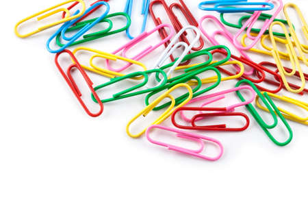 Office paper clips isolated on white background.の写真素材