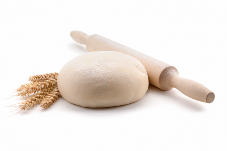 dough, ears, rolling pin isolated on white background.の写真素材