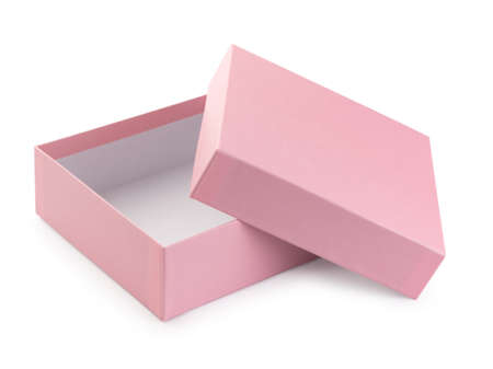 Pink gift box open, isolated on white background