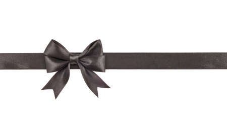 black bow on ribbon isolated on white backgroundの写真素材