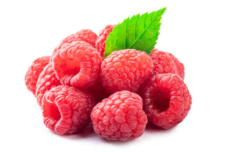 Bunch of a red raspberry on a white backgroundの写真素材