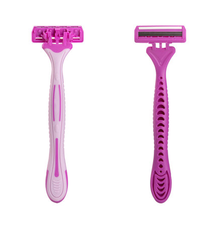 flat shot female disposable razors isolated on white backgroundの写真素材