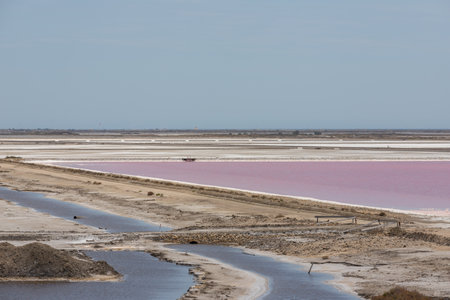 Saltwork in the salt fields in the camargue, the rhone delta in France, Europeの写真素材