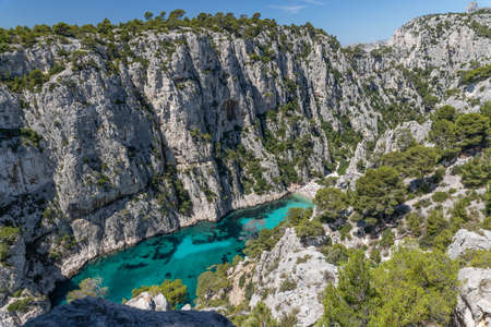 Beautiful Bay in the calaques national park at the mediterranean sea in France, Europeの写真素材