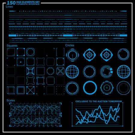 Futuristic user interface elements vector set. Web banner, abstract bar info graphic, design illustrationのイラスト素材