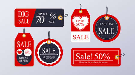 Icon pack of sales, clearance. offer vector in red on white background eps10のイラスト素材