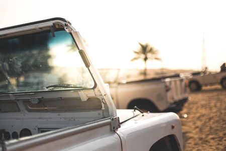Close up of old car in the desert of Dubai - UAE