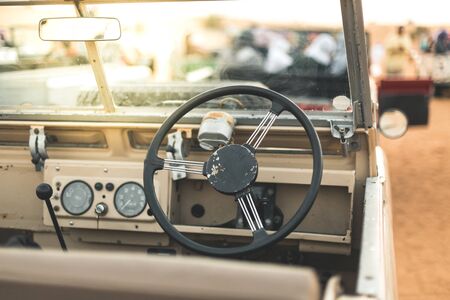 Interior of old car Rover in the desert of Dubai - UAEの写真素材