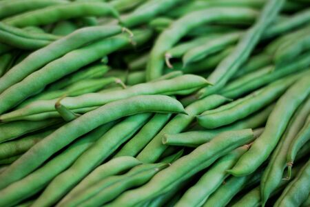 Freshly harvested green beans on the market