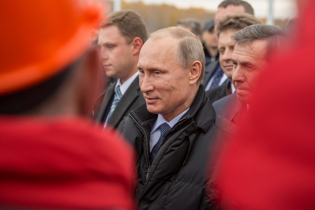 Novosibirsk, Russia - October 8, 2014: Vladimir Vladimirovich Putin (Russian President) at the opening of the third bridge in the city of Novosibirskのeditorial素材