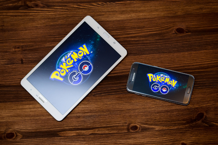 Moscow, Russia - August 16: 2016 Editorial image: Smartphone with Pokemon Go application. An Android user plays Pokemon Go, a augmented reality mobile game developed by Niantic for Smartphone.のeditorial素材