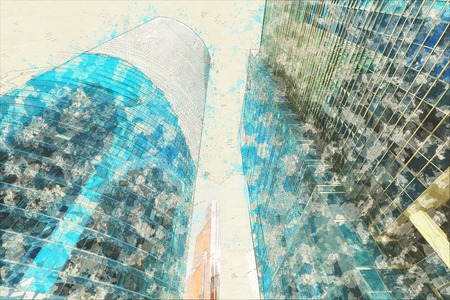 Concept, sketch skyscraper facade office buildings modern glassの写真素材