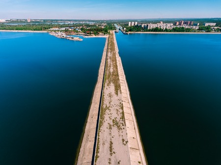 Aerial view of breakwater at sea, mole, pier, cutwaterの写真素材