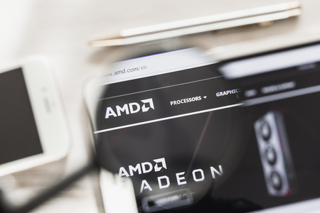 Santa Clara, California, USA - 14 March 2019: AMD, graphics processor official website homepage...