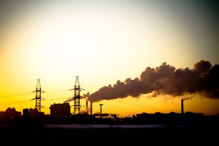 Sunset at factory.の写真素材