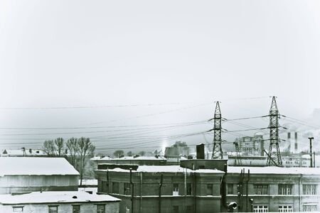 Sunset at factory. Aged photo.の写真素材