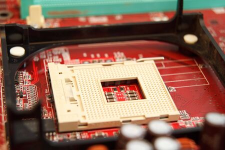 Computer motherboard with memory slot macro.の写真素材