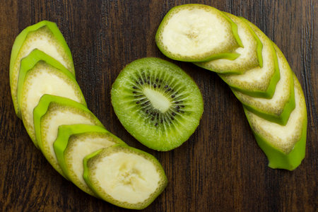 kiwi banana beautifully arranged fresh juicy vitamins tropicalの写真素材