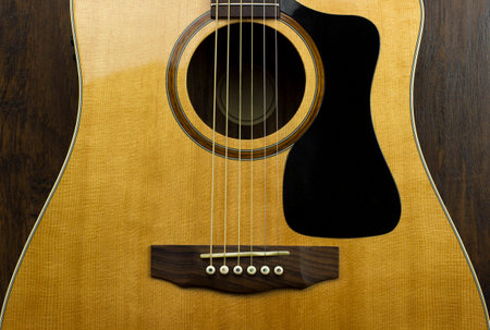 acoustic guitar neck fingerboard frets strings music case close inlay creativity art sound vibration play music guitaristの写真素材
