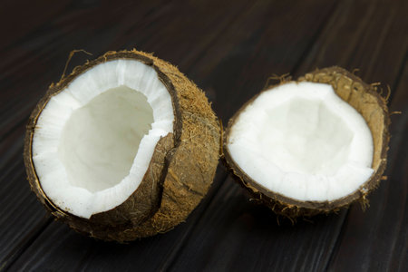 coconut pulp fresh tropical brown black organic coconut milkの写真素材