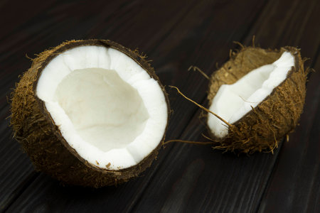 coconut pulp fresh tropical brown black organic coconut milkの写真素材