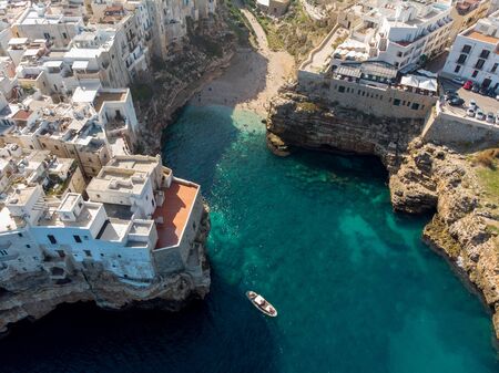 Italian city and sea, top viewの写真素材