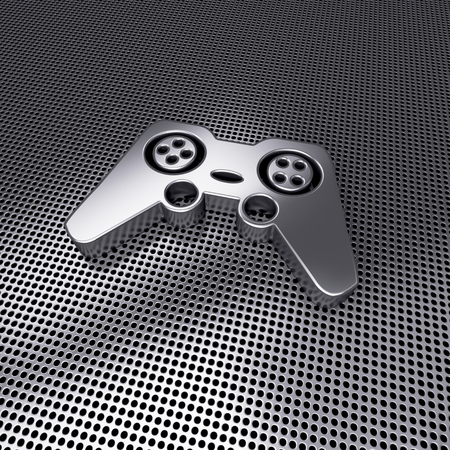 joystick Steel icon symbol on metal perforatedの写真素材