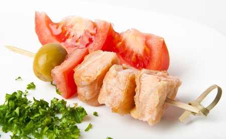Close up of grilled salmon with vegetablesの写真素材
