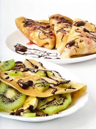 pancakes with kiwi and bananaの写真素材