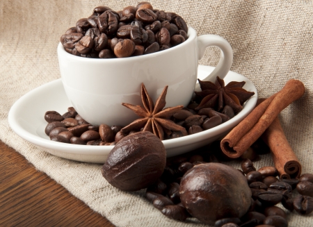 coffee grains and spicesの写真素材