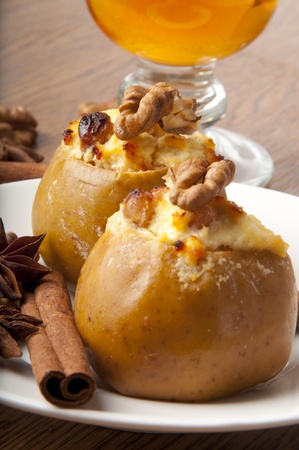 Appetizing baked apples with cottage cheeseの写真素材
