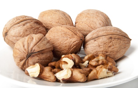 Walnuts on a white backgroundの写真素材