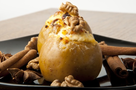 Appetizing baked apples with cottage cheeseの写真素材