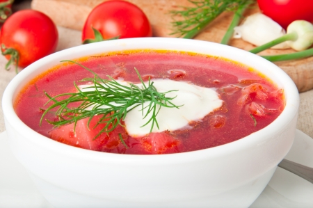 Ukrainian and russian national red soup-borsch  closeupの写真素材