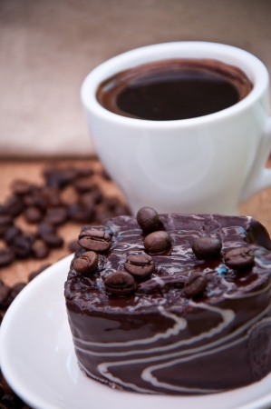 Cup of coffee and chocolate cakeの写真素材