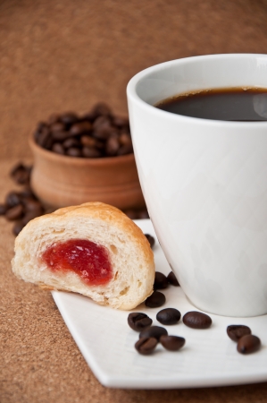 Breakfast with coffee and croissantsの写真素材