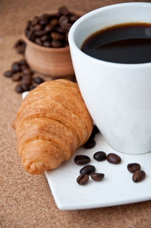 Breakfast with coffee and croissantsの写真素材