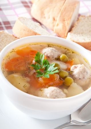 chicken soup with meatballsの写真素材